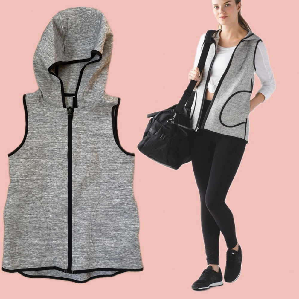 Lululemon Reversible Hooded Vest Size 4 Grey Black Zip Up